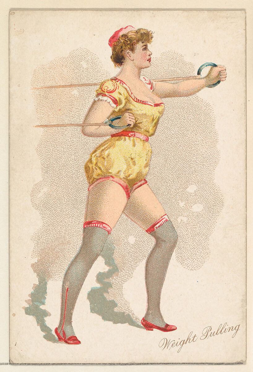 Weight Pulling, from the Pretty Athletes series (N196) issued by Wm. S. Kimball & Co., Issued by William S. Kimball &amp; Company, Commercial color lithograph 