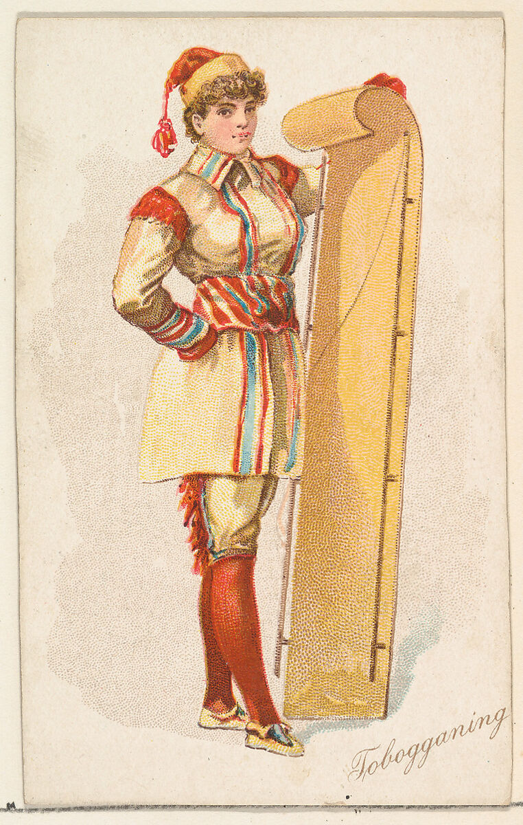 Tobogganing, from the Pretty Athletes series (N196) issued by Wm. S. Kimball & Co., Issued by William S. Kimball &amp; Company, Commercial color lithograph 