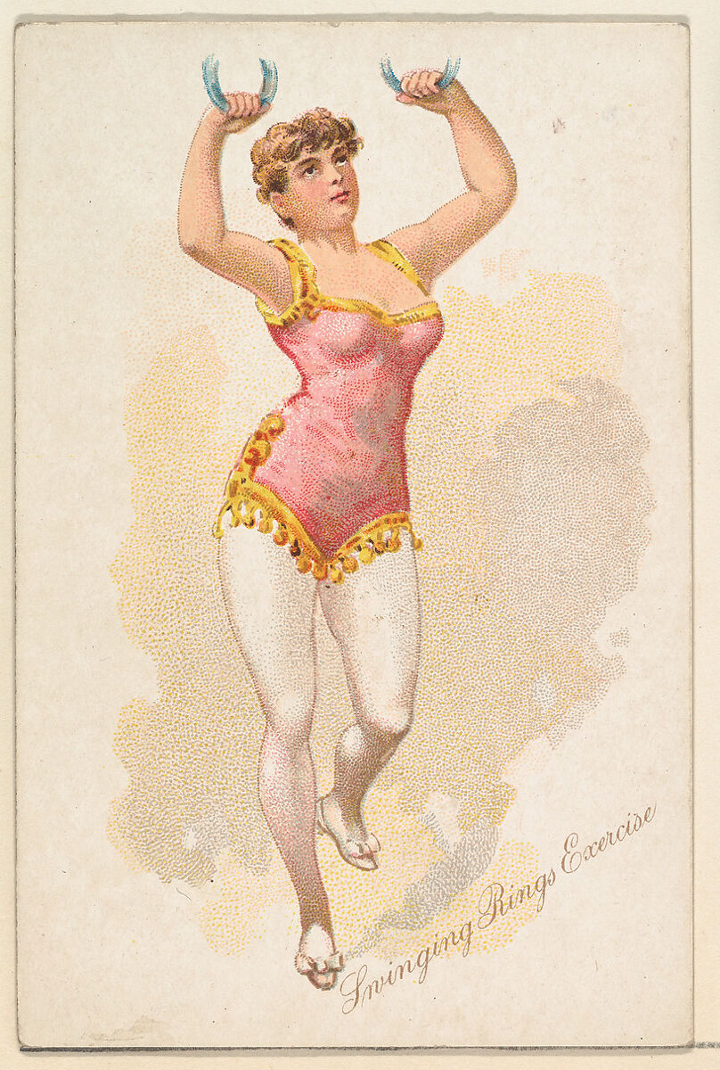 Swinging Rings Exercise, from the Pretty Athletes series (N196) issued by Wm. S. Kimball & Co., Issued by William S. Kimball &amp; Company, Commercial color lithograph 