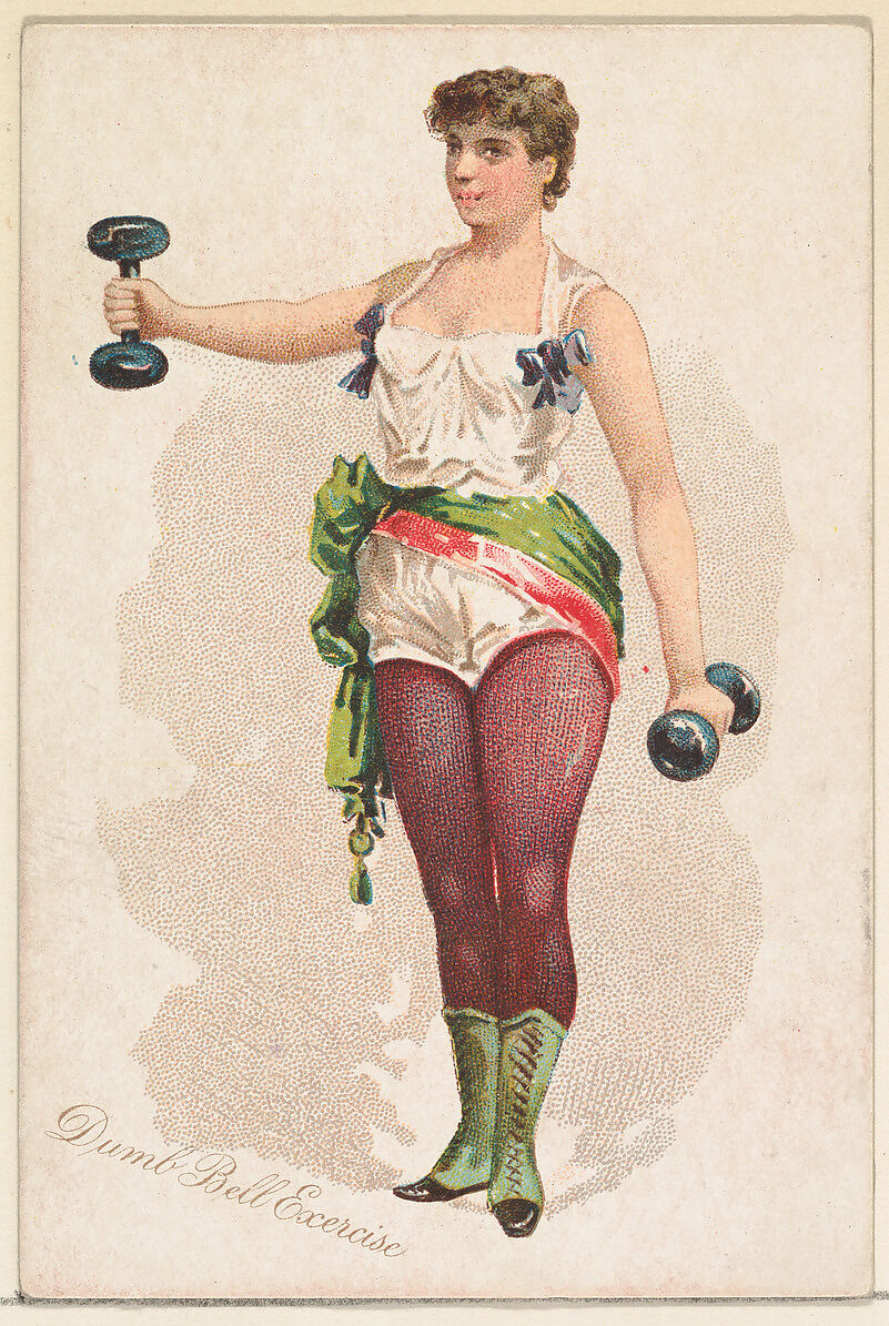 Dumbbell Exercise, from the Pretty Athletes series (N196) issued by Wm. S. Kimball & Co., Issued by William S. Kimball &amp; Company, Commercial color lithograph 