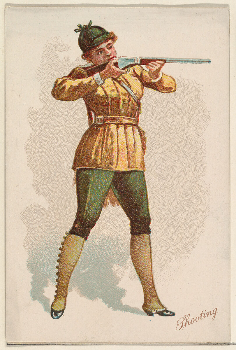 Shooting, from the Pretty Athletes series (N196) issued by Wm. S. Kimball & Co., Issued by William S. Kimball &amp; Company, Commercial color lithograph 