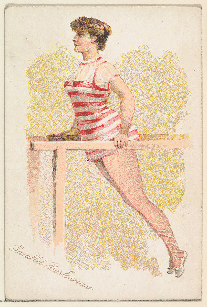 Parallel Bars Exercise, from the Pretty Athletes series (N196) issued by Wm. S. Kimball & Co., Issued by William S. Kimball &amp; Company, Commercial color lithograph 