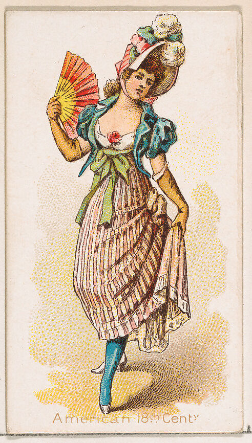 American 18th Century Dancer, from the Dancing Women series (N186) issued by Wm. S. Kimball & Co., Issued by William S. Kimball &amp; Company, Commercial color lithograph 