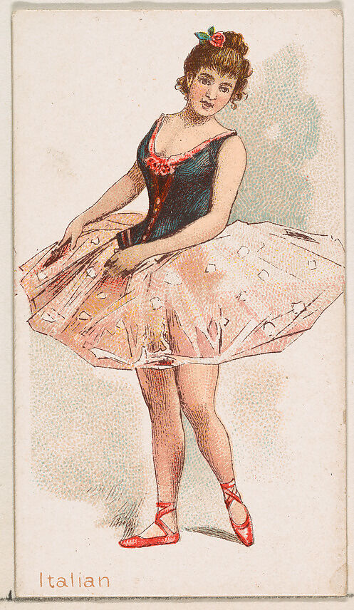 Italian Dancer, from the Dancing Women series (N186) issued by Wm. S. Kimball & Co., Issued by William S. Kimball &amp; Company, Commercial color lithograph 