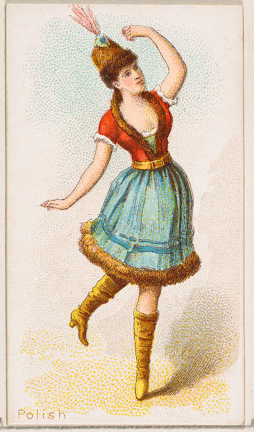 Polish Dancer, from the Dancing Women series (N186) issued by Wm. S. Kimball & Co., Issued by William S. Kimball &amp; Company, Commercial color lithograph 