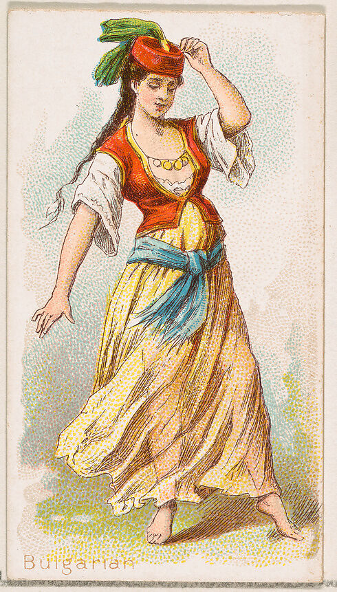 Bulgarian Dancer, from the Dancing Women series (N186) issued by Wm. S. Kimball & Co., Issued by William S. Kimball &amp; Company, Commercial color lithograph 