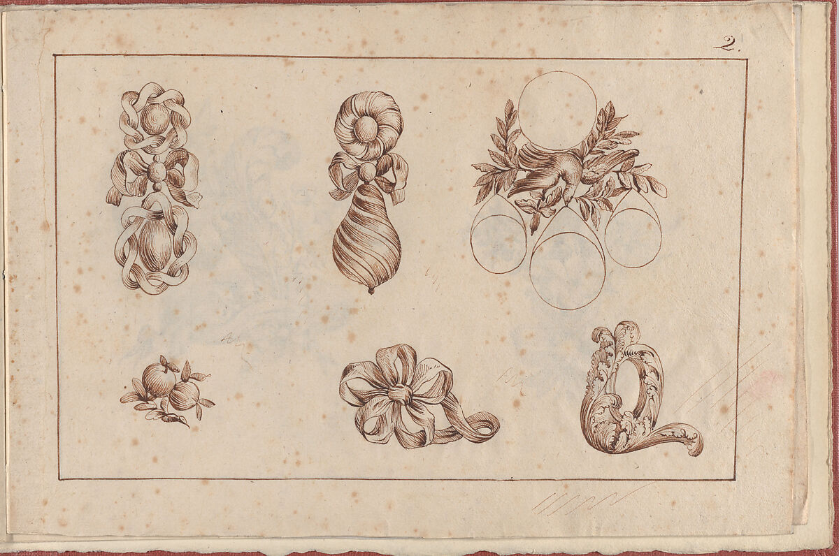 Joaillerie: Album of Jewelry Designs, Page 2, Anonymous, French  , 18th century, Brown ink 