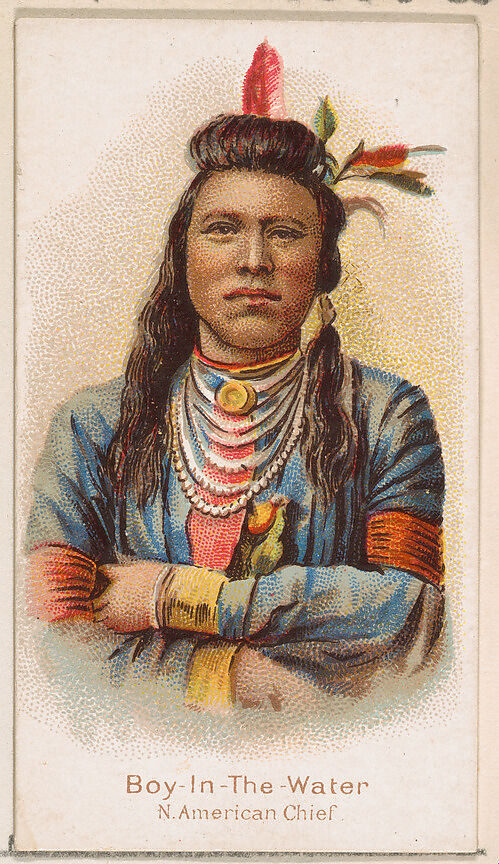 Boy-In-The-Water, North American Chief, from the Savage and Semi-Barbarous Chiefs and Rulers series (N189) issued by Wm. S. Kimball & Co., Issued by William S. Kimball &amp; Company, Commercial color lithograph 