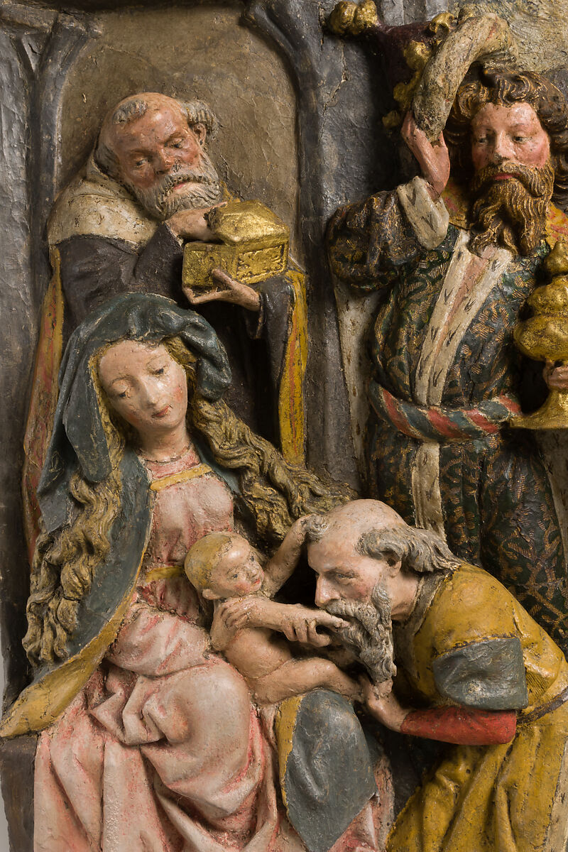 Adoration of the Magi, Cartapesta (papier maché) with polychromy and gilding, German