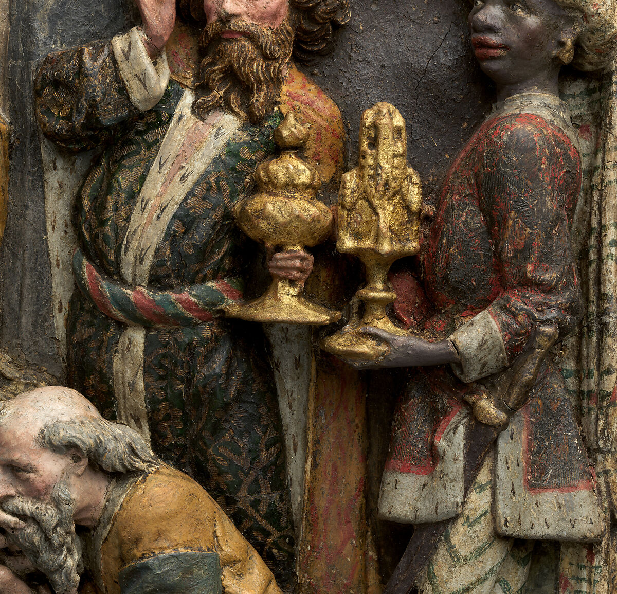 Adoration of the Magi, Cartapesta (papier maché) with polychromy and gilding, German