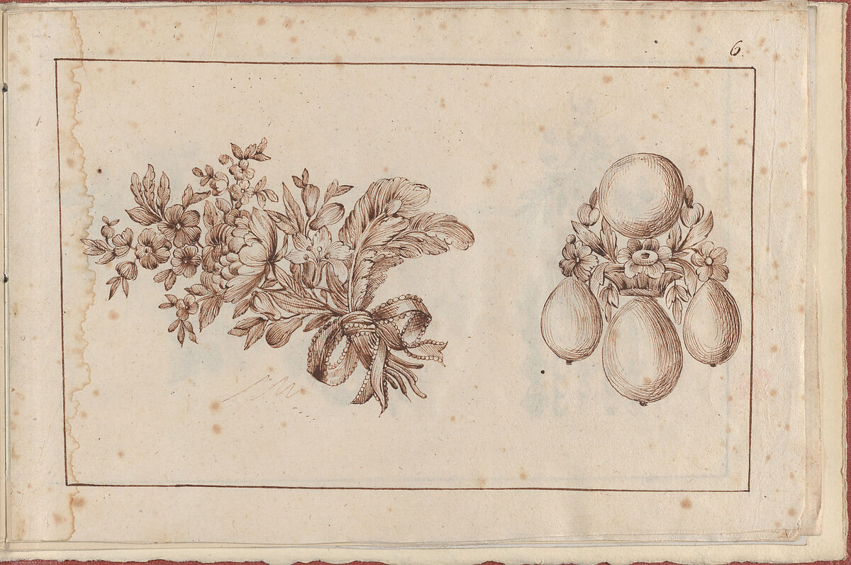 Joaillerie: Album of Jewelry Designs, Page 6, Anonymous, French  , 18th century, Brown ink 