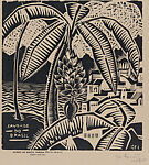 Large palm tree in front of the coastal town 'Morro de Santa Tierra (Rio de Janeiro)', from the portfolio '15 Grabados en madera' (Madrid 1929)