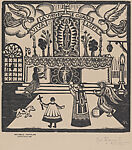 Figures praying before an altar with the Vigin of Guadalupe, from the portfolio '15 Grabados en madera' (Madrid 1929)