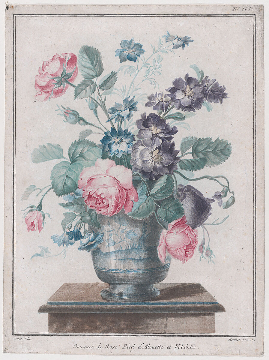 Bouquet of Roses, Larkspur and Convolvulus, Louis Marin Bonnet (French, Paris 1736–1793 Saint-Mandé, Val-de-Marne), Pastel manner 