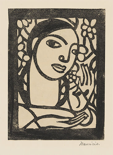 Head of a young woman, set within a thick border