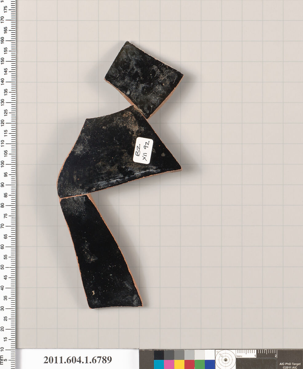 Terracotta fragment of a kylix (drinking cup), Terracotta, Greek, Attic