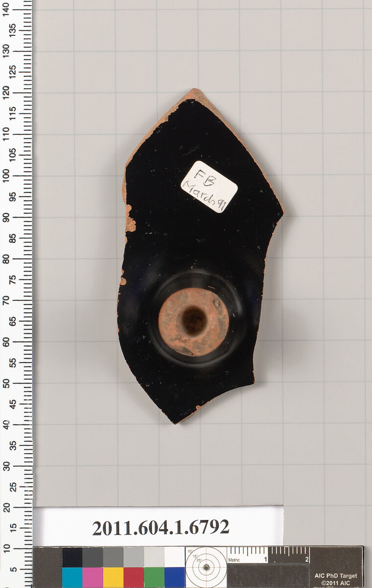 Terracotta fragment of a kylix (drinking cup), Terracotta, Greek, Attic