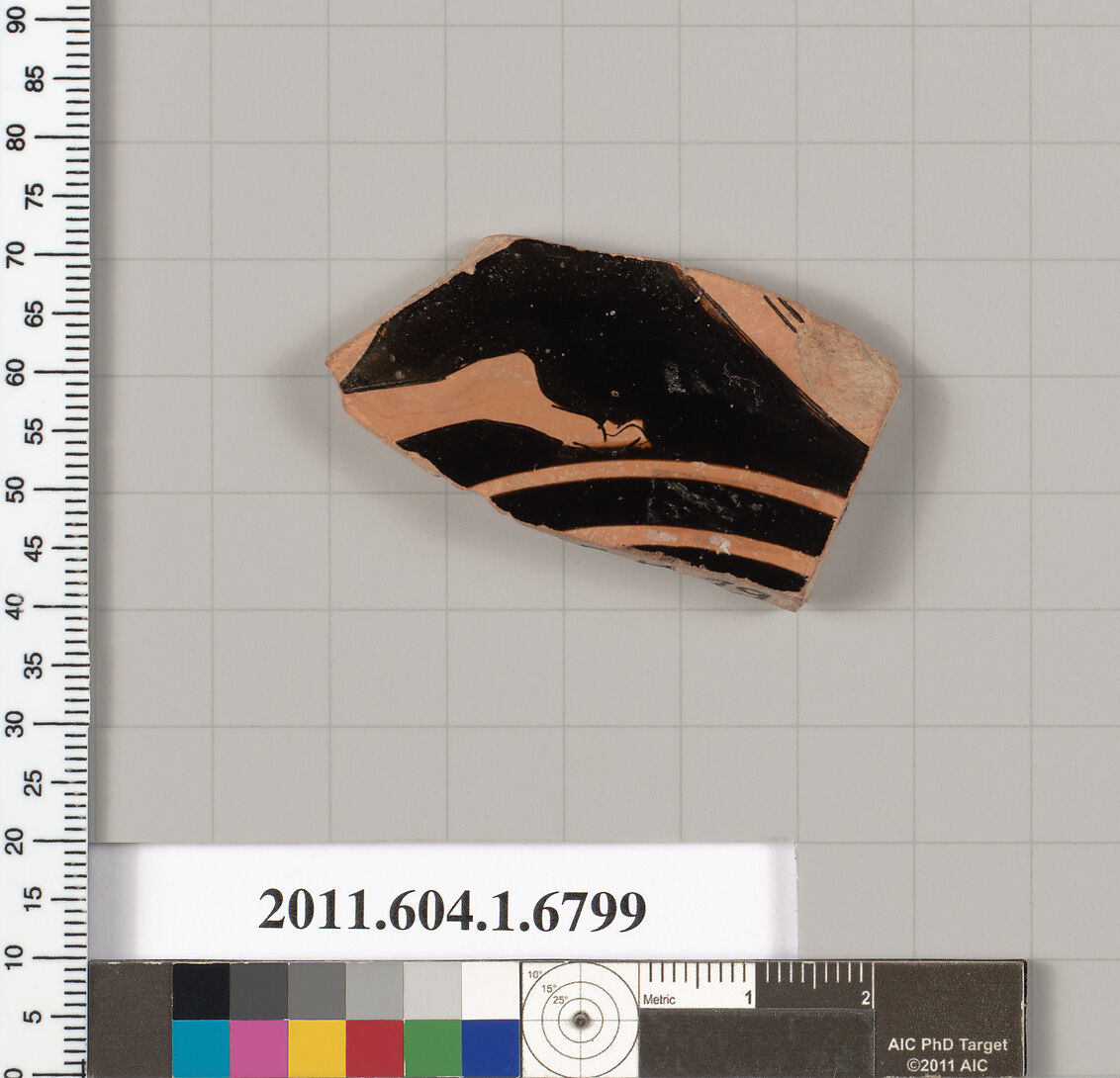 Terracotta fragment of a kylix (drinking cup), Terracotta, Greek, Attic