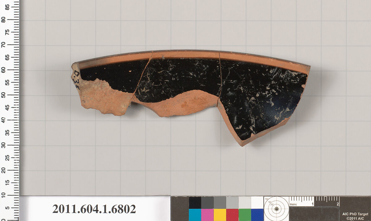 Terracotta rim fragment of a kylix (drinking cup), Terracotta, Greek, Attic