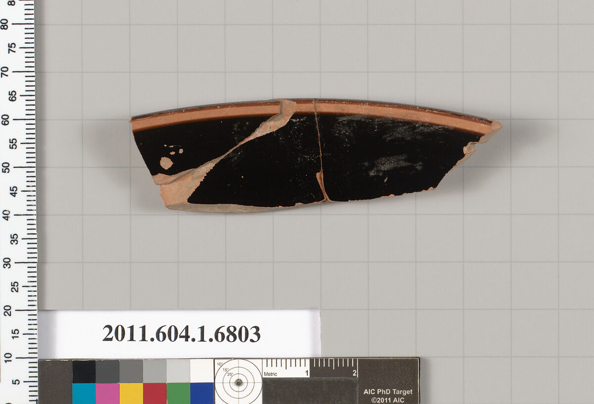 Terracotta rim fragment of a kylix (drinking cup), Terracotta, Greek, Attic