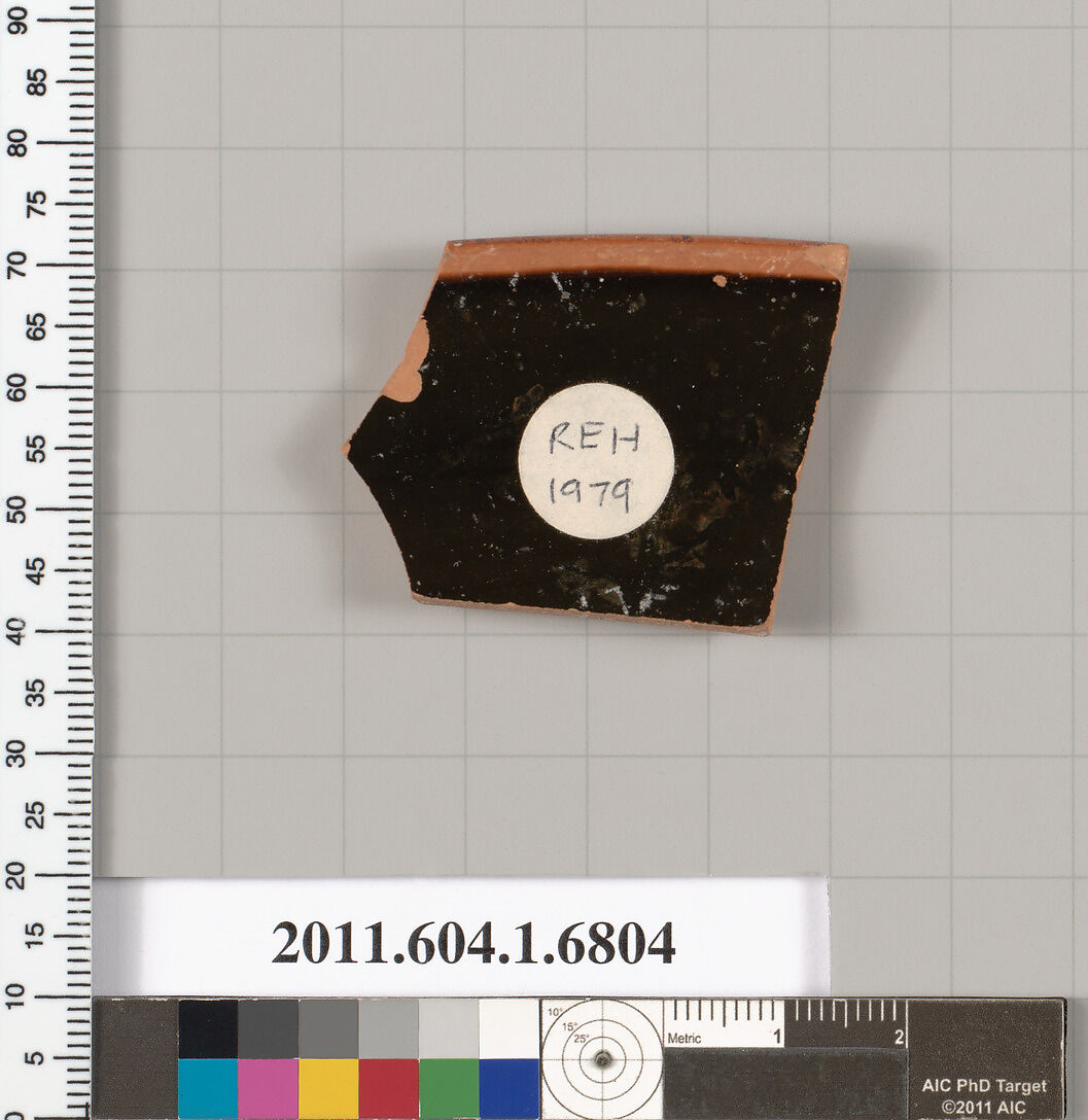 Terracotta rim fragment of a kylix (drinking cup), Terracotta, Greek, Attic