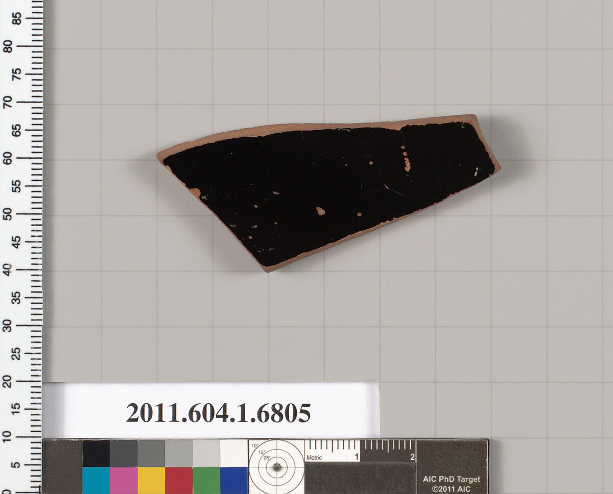 Terracotta fragment of a kylix (drinking cup), Terracotta, Greek, Attic