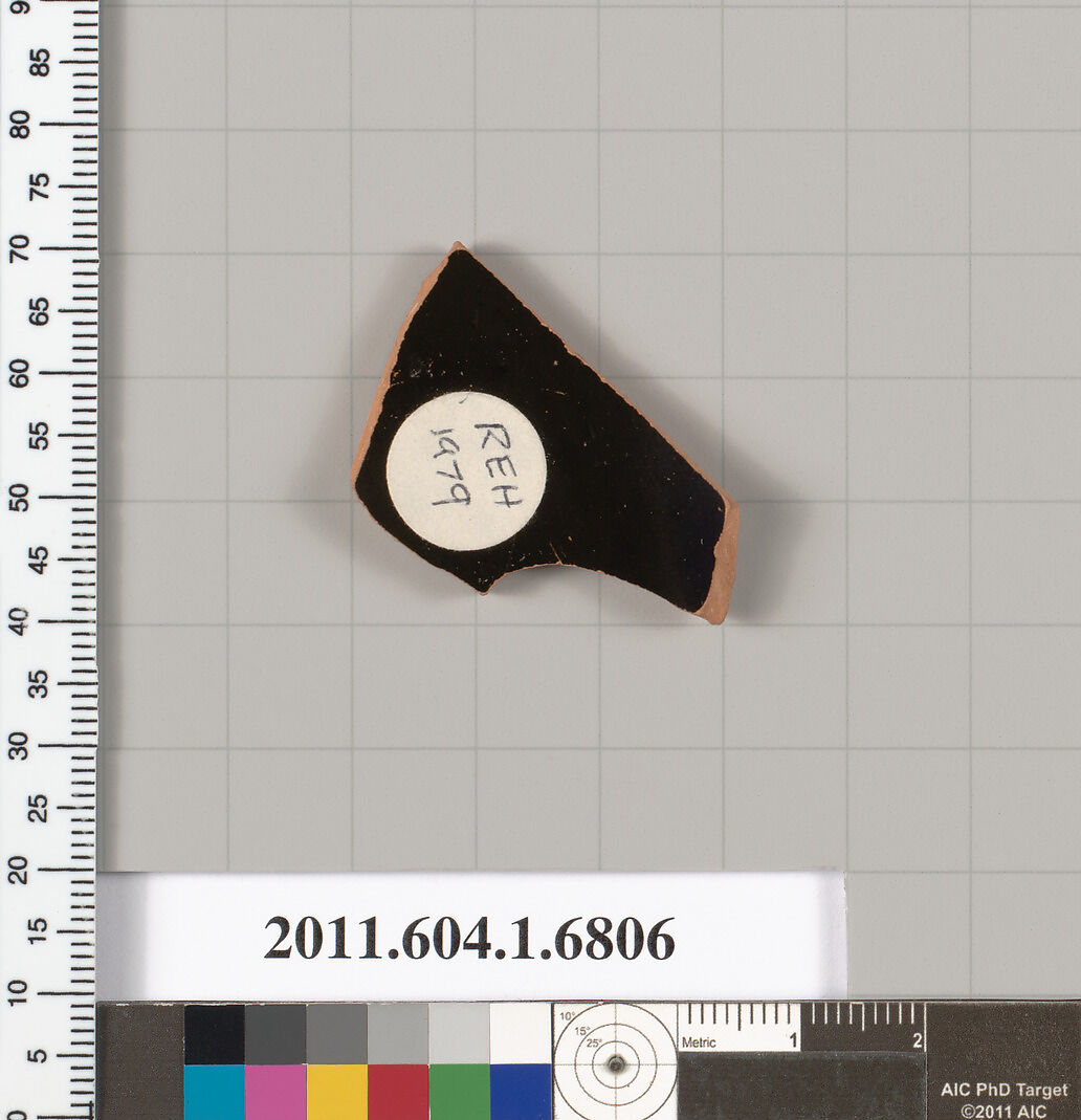 Terracotta fragment of a kylix (drinking cup), Terracotta, Greek, Attic