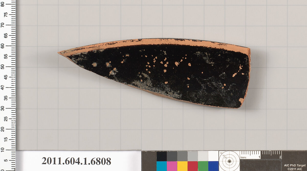 Terracotta rim fragment of a kylix (drinking cup), Terracotta, Greek, Attic