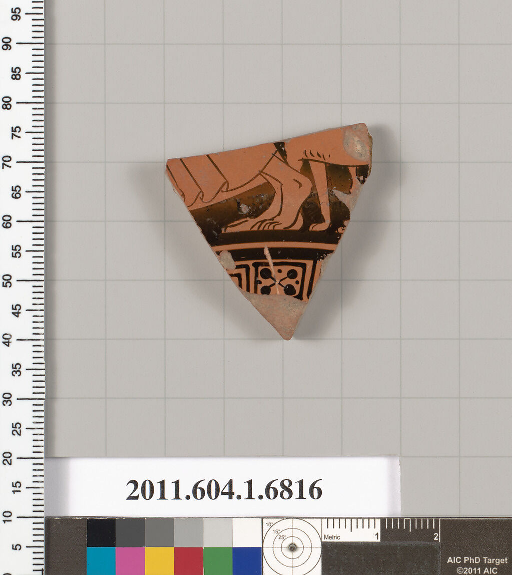 Terracotta fragment of a kylix (drinking cup), Terracotta, Greek, Attic