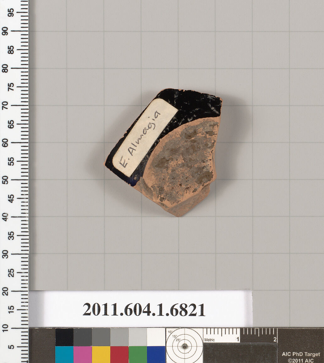 Terracotta fragment of a kylix (drinking cup), Terracotta, Greek, Attic