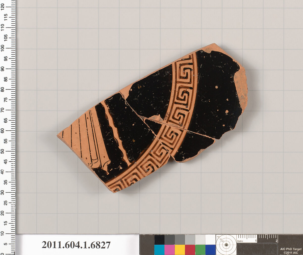Terracotta fragment of a kylix (drinking cup), Terracotta, Greek, Attic 