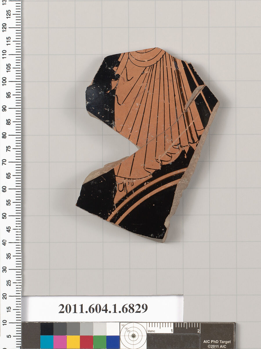 Terracotta fragment of a kylix (drinking cup), Terracotta, Greek, Attic