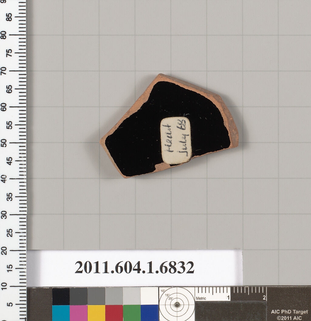 Terracotta fragment of a kylix (drinking cup), Terracotta, Greek, Attic