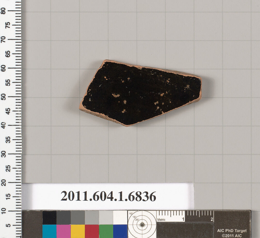 Terracotta fragment of a kylix (drinking cup), Terracotta, Greek, Attic