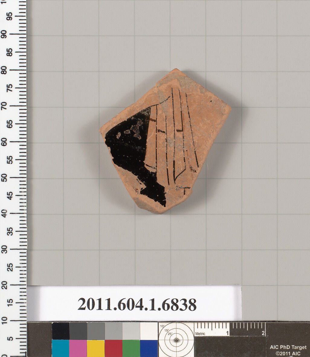 Terracotta fragment of a kylix (drinking cup), Terracotta, Greek, Attic