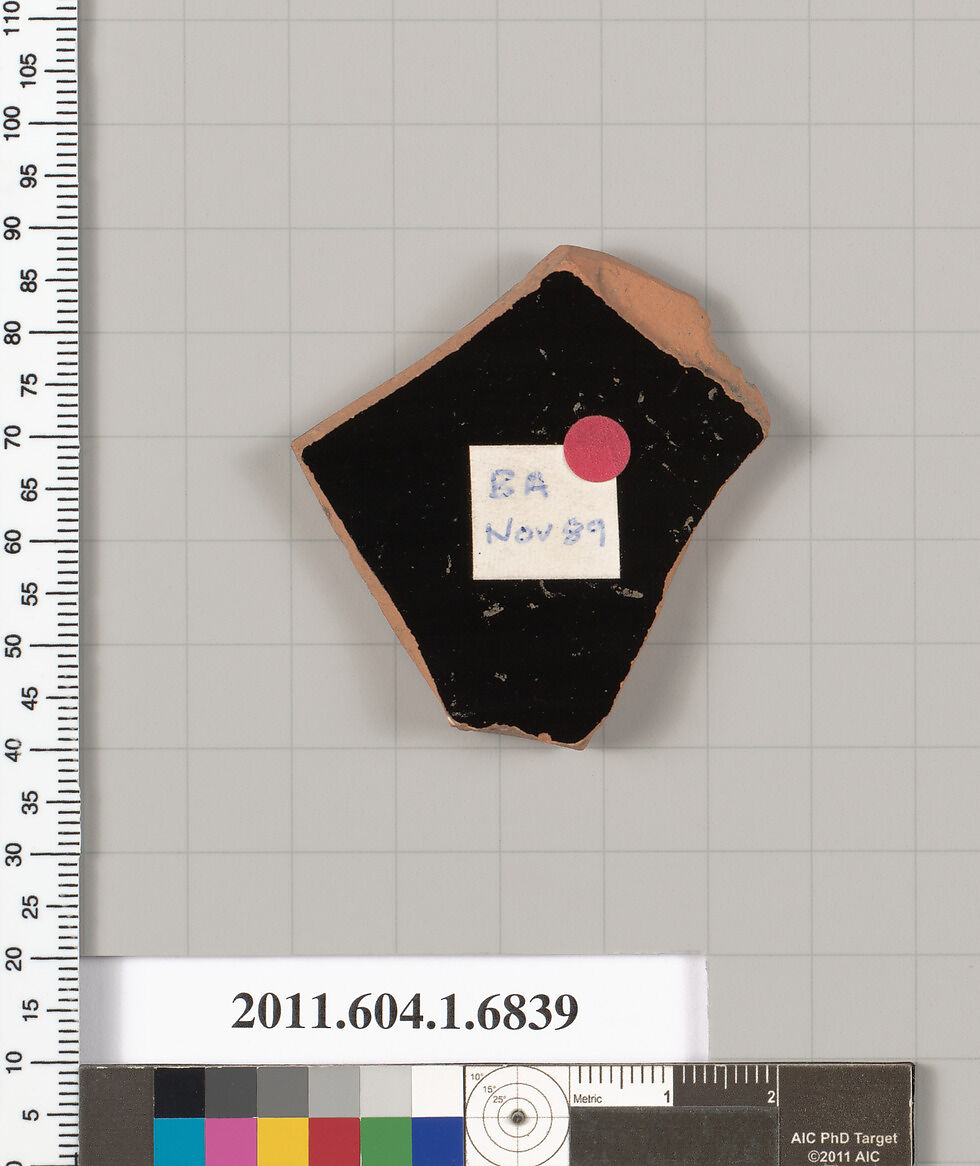 Terracotta fragment of a kylix (drinking cup), Terracotta, Greek, Attic