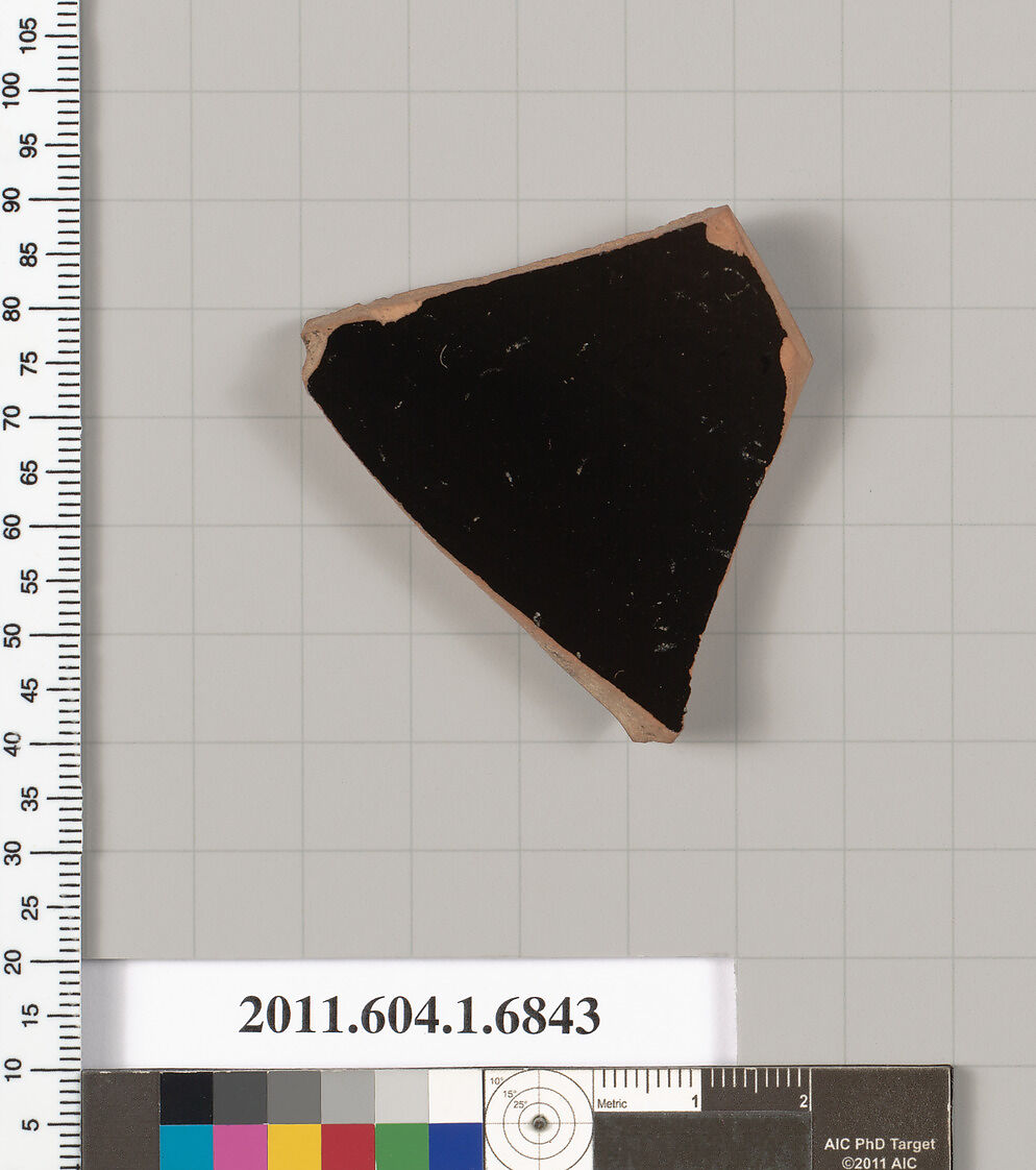 Terracotta fragment of a kylix (drinking cup), Terracotta, Greek, Attic