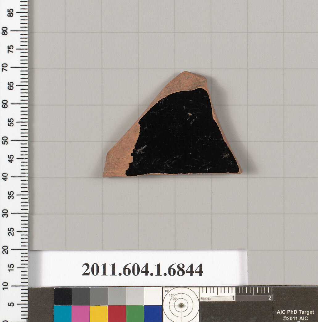 Terracotta fragment of a kylix (drinking cup), Terracotta, Greek, Attic