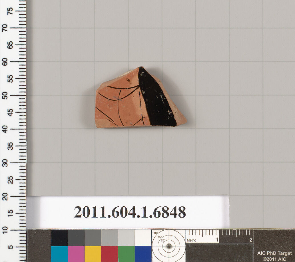 Terracotta fragment of a kylix (drinking cup), Terracotta, Greek, Attic
