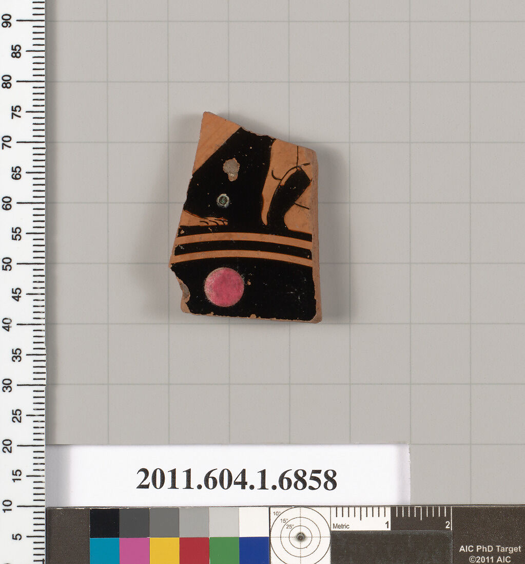 Terracotta fragment of a kylix (drinking cup), Terracotta, Greek, Attic