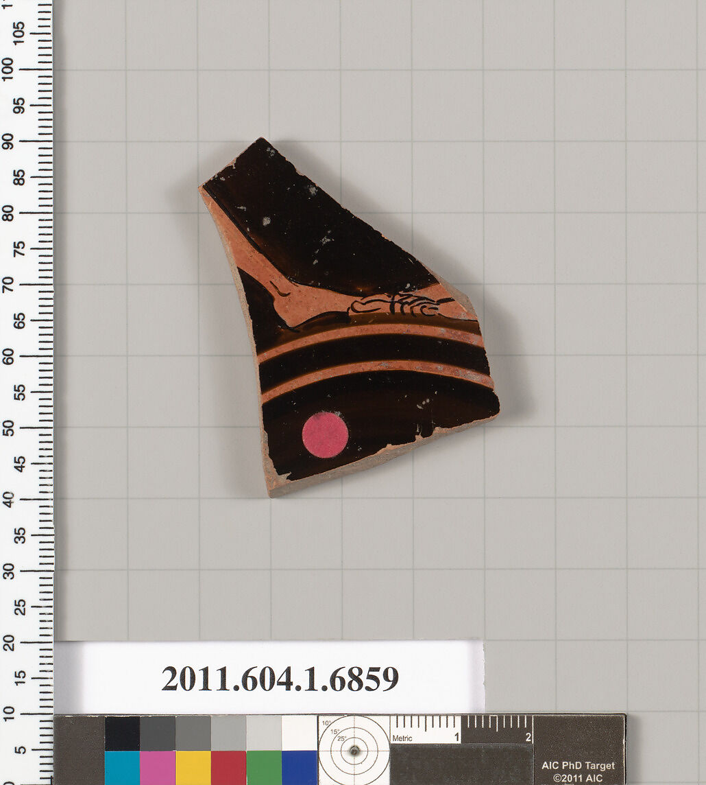 Terracotta fragment of a kylix (drinking cup), Terracotta, Greek, Attic