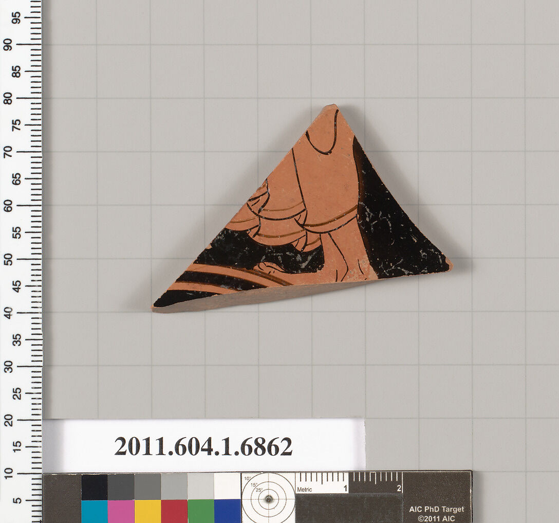 Terracotta fragment of a kylix (drinking cup), Terracotta, Greek, Attic
