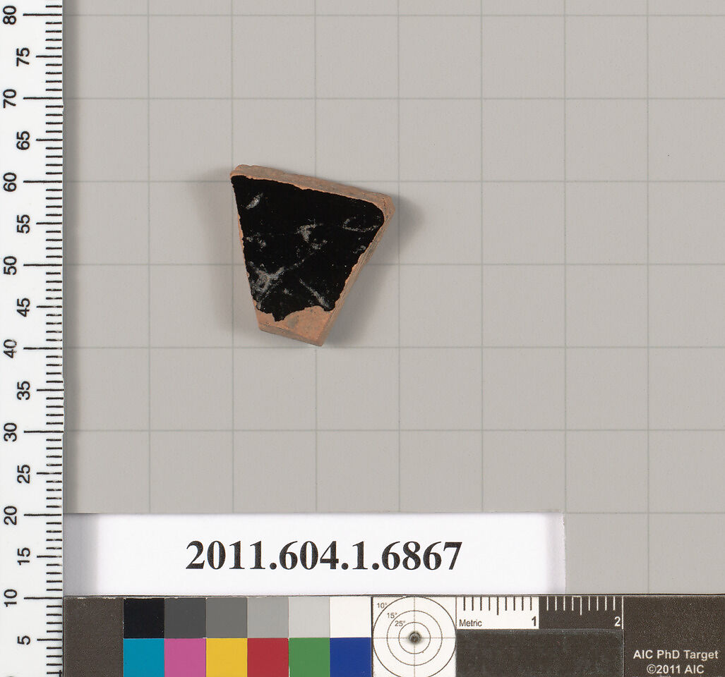 Terracotta fragment of a kylix (drinking cup), Terracotta, Greek, Attic