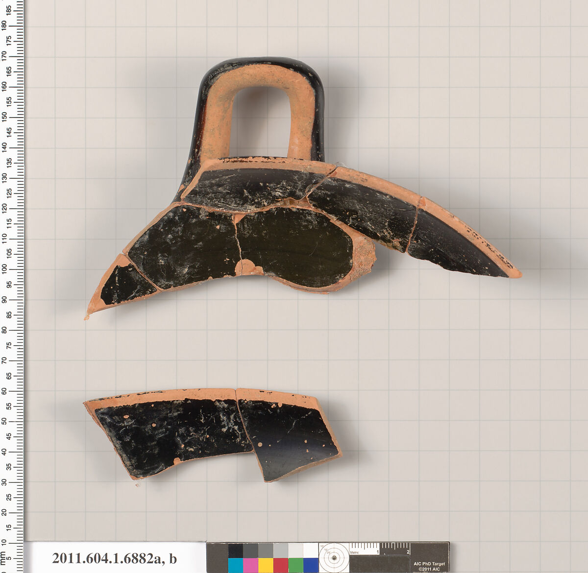 Terracotta rim fragments of a kylix (drinking cup), Terracotta, Greek, Attic
