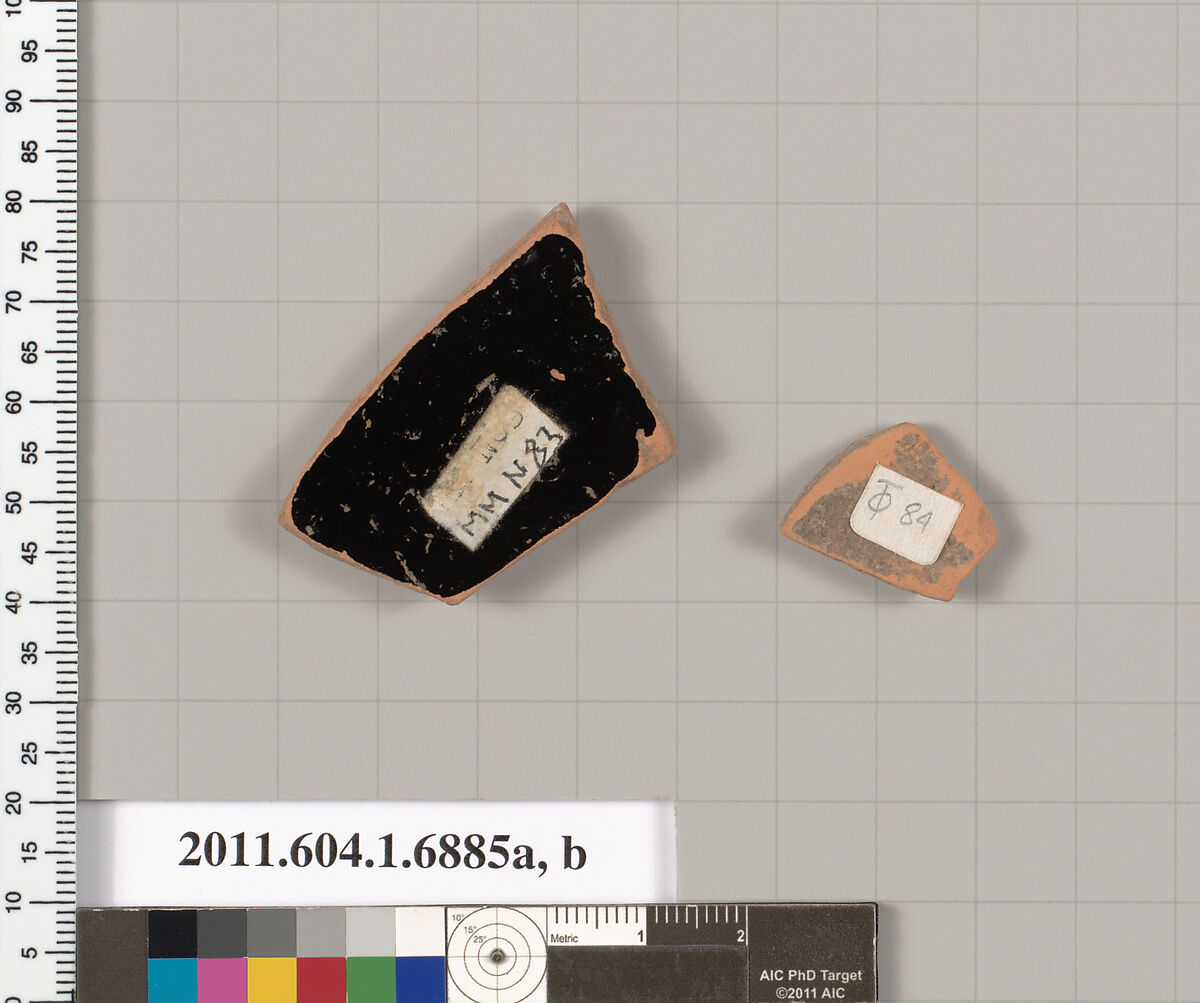 Terracotta fragments of a kylix (drinking cup), Terracotta, Greek, Attic