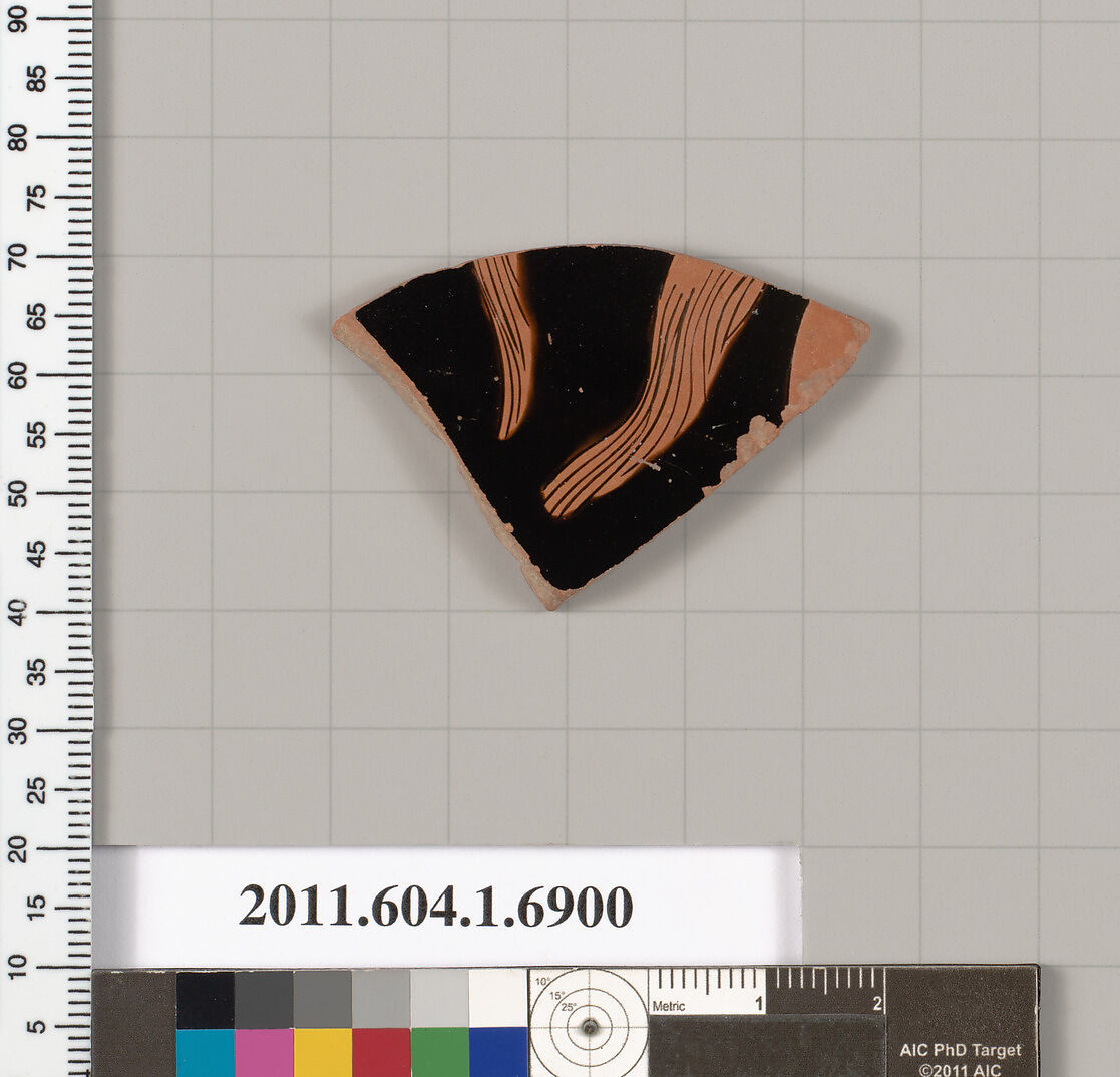 Terracotta fragment of a kylix (drinking cup), Terracotta, Greek, Attic