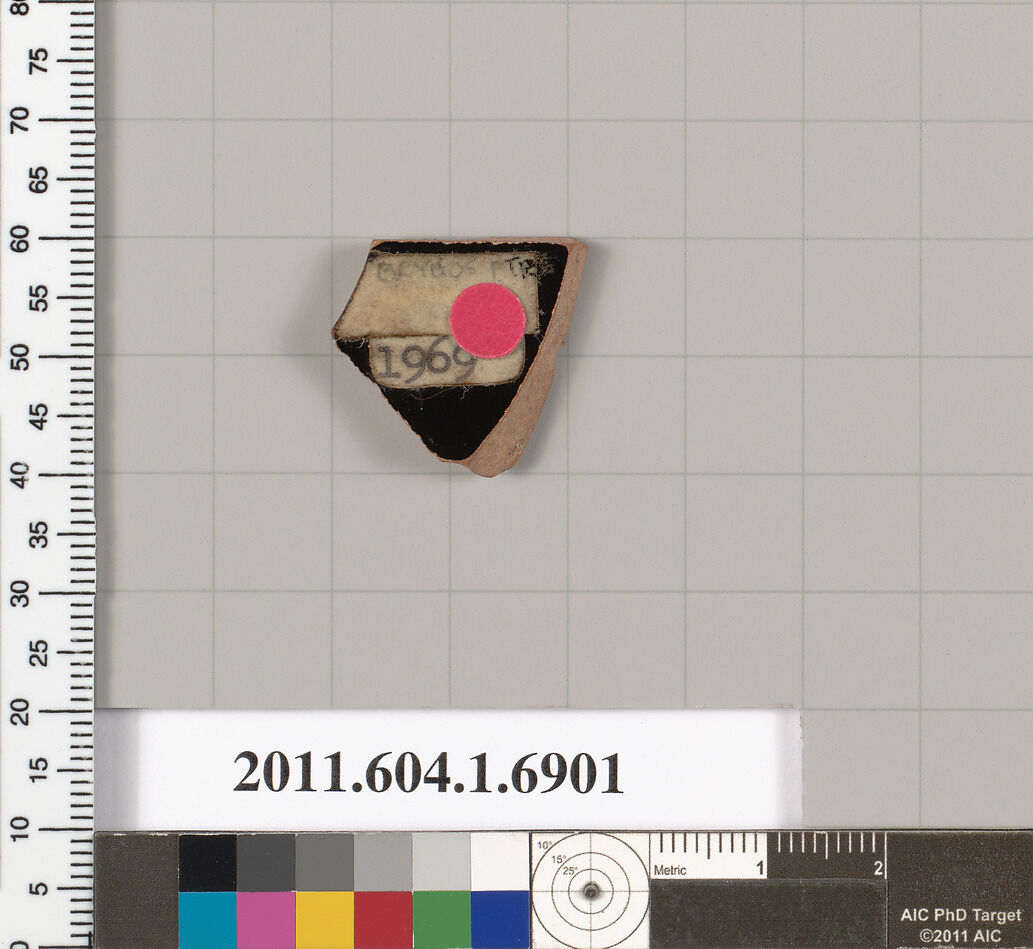Terracotta fragment of a kylix (drinking cup), Terracotta, Greek, Attic