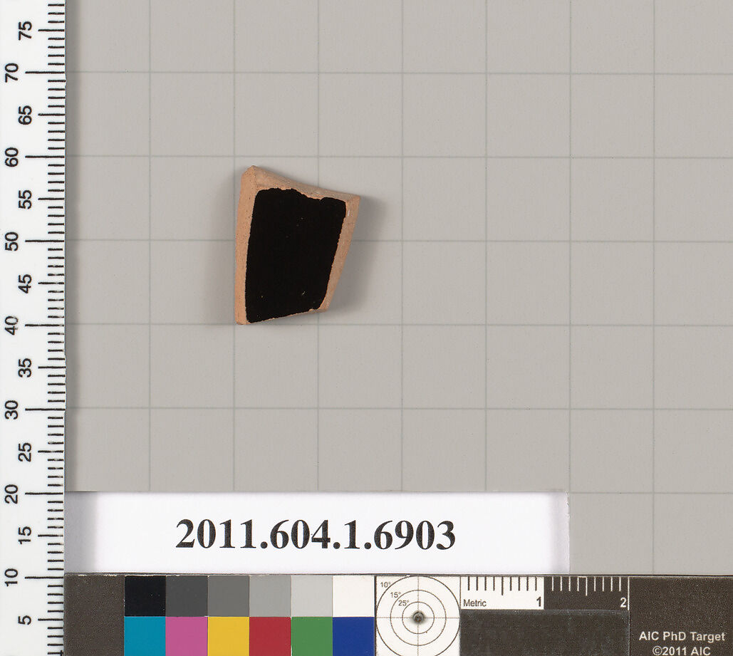 Terracotta fragment of a kylix (drinking cup), Terracotta, Greek, Attic