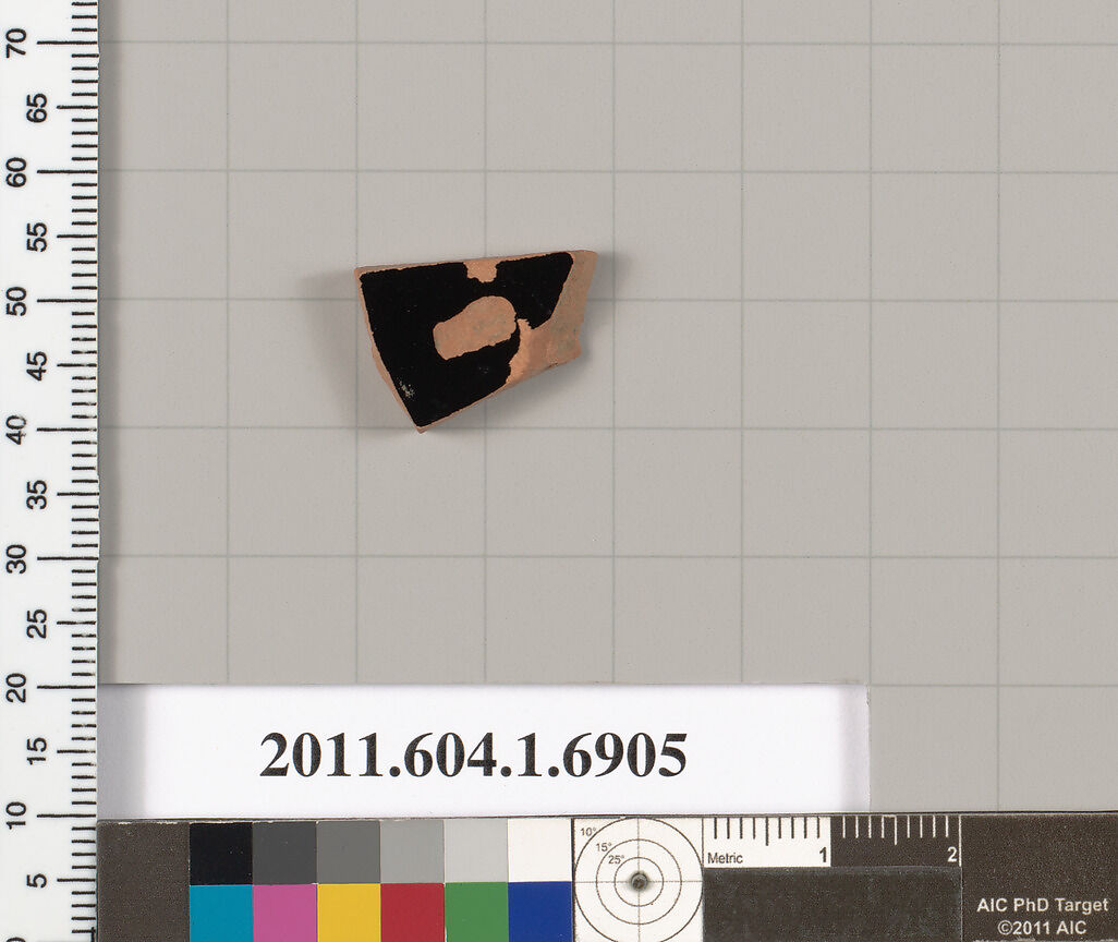 Terracotta fragment of a kylix (drinking cup), Terracotta, Greek, Attic