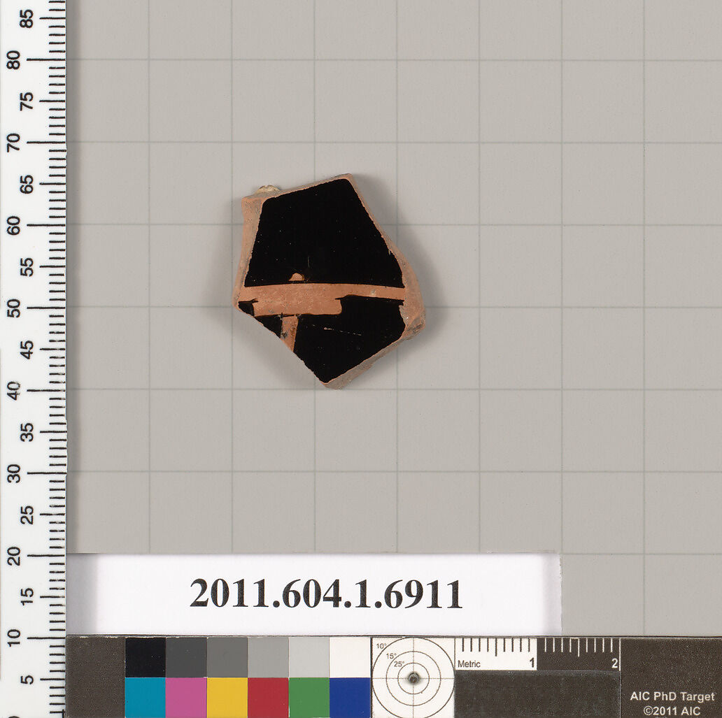Terracotta fragment of a kylix (drinking cup), Terracotta, Greek, Attic